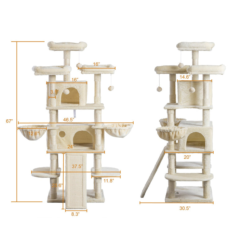 68 Inches Multi-Level Large Cat Tree for Large Cats/Sisal Scratching Posts and Hammocks