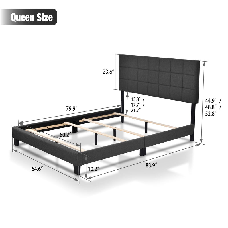 Fabric Upholstered Platform Bed Frame, Panel Bed Frame with Adjustable High Headboard
