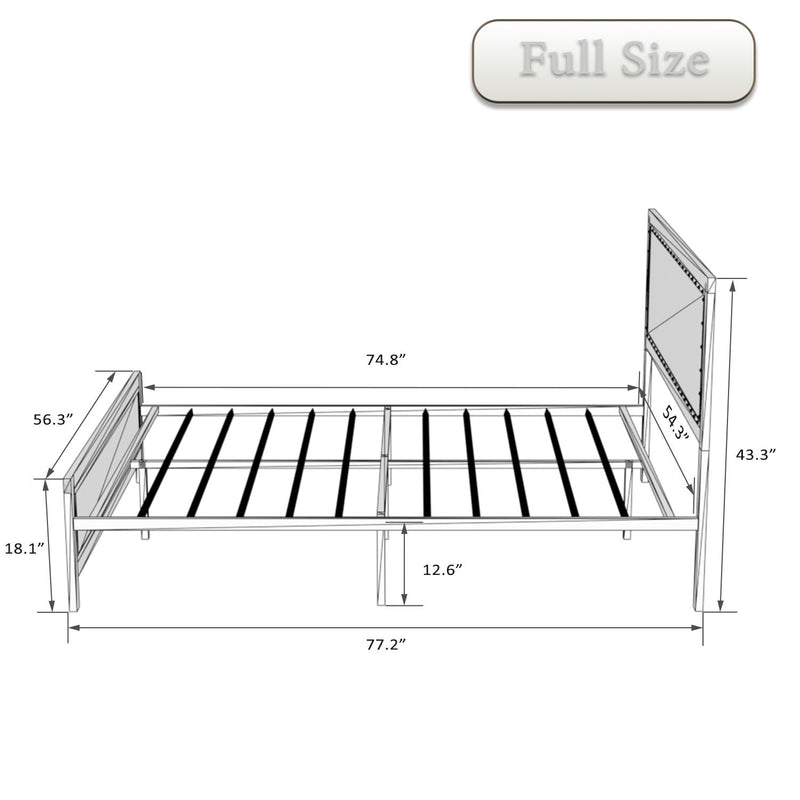 Heavy Duty Metal Bed Frame with Rivet Wooden Headboard & Footboard, Strong Steel Slats Support