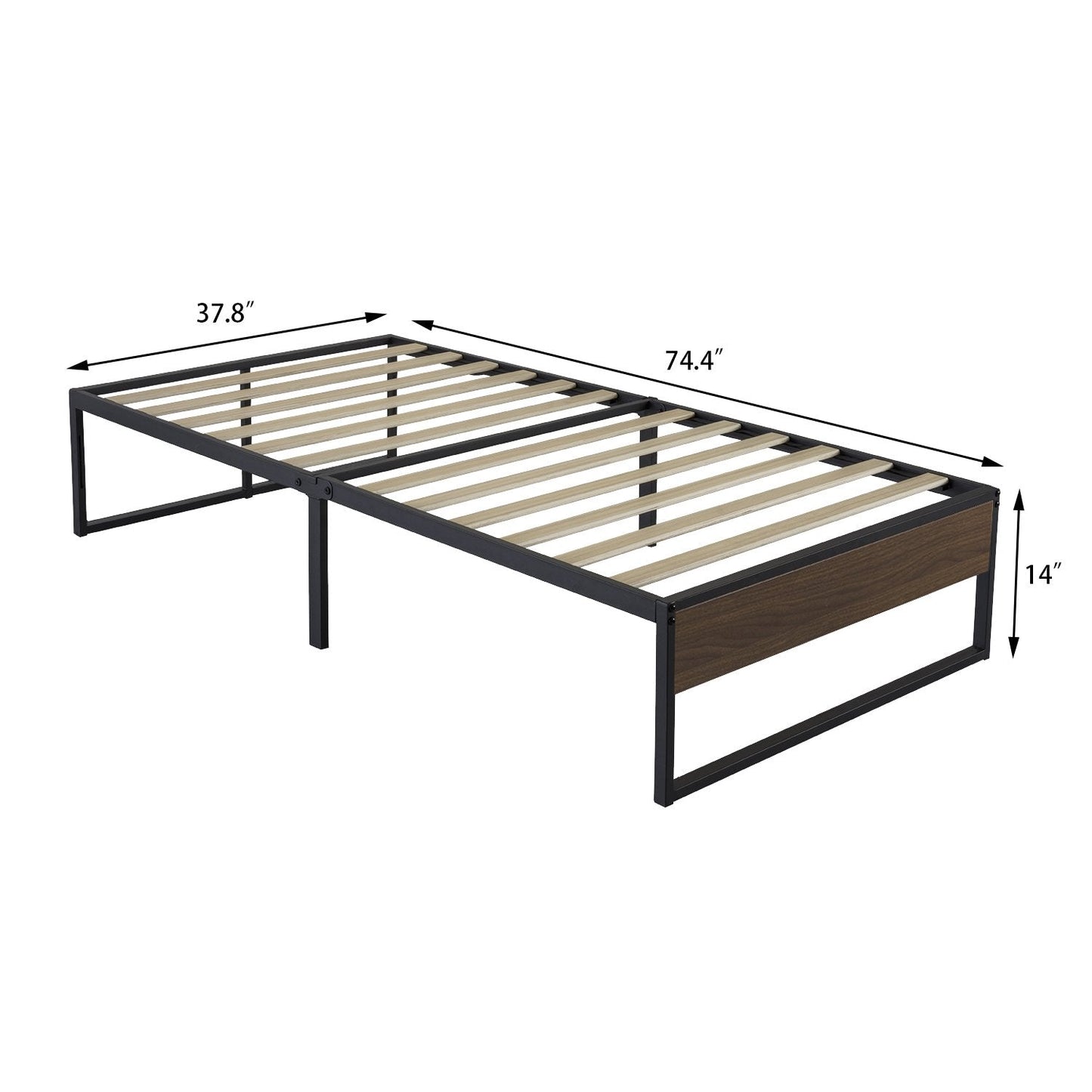 14 Inch Metal Bed Frame with Storage, Mattress Foundation with Rustic Wood