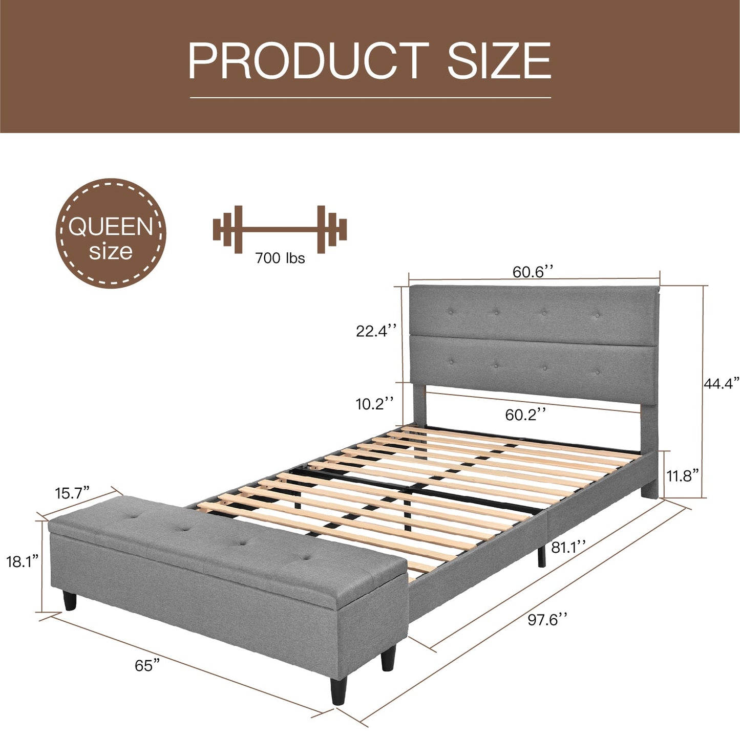 Upholstered  Bed Frame with Ottoman Storage Bench