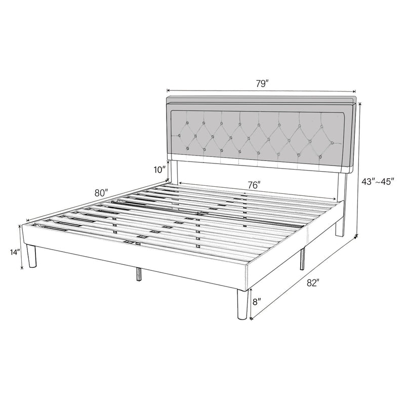 Fabric Upholstered Button Tufted Platform Bed Frame with Adjustable Headboard