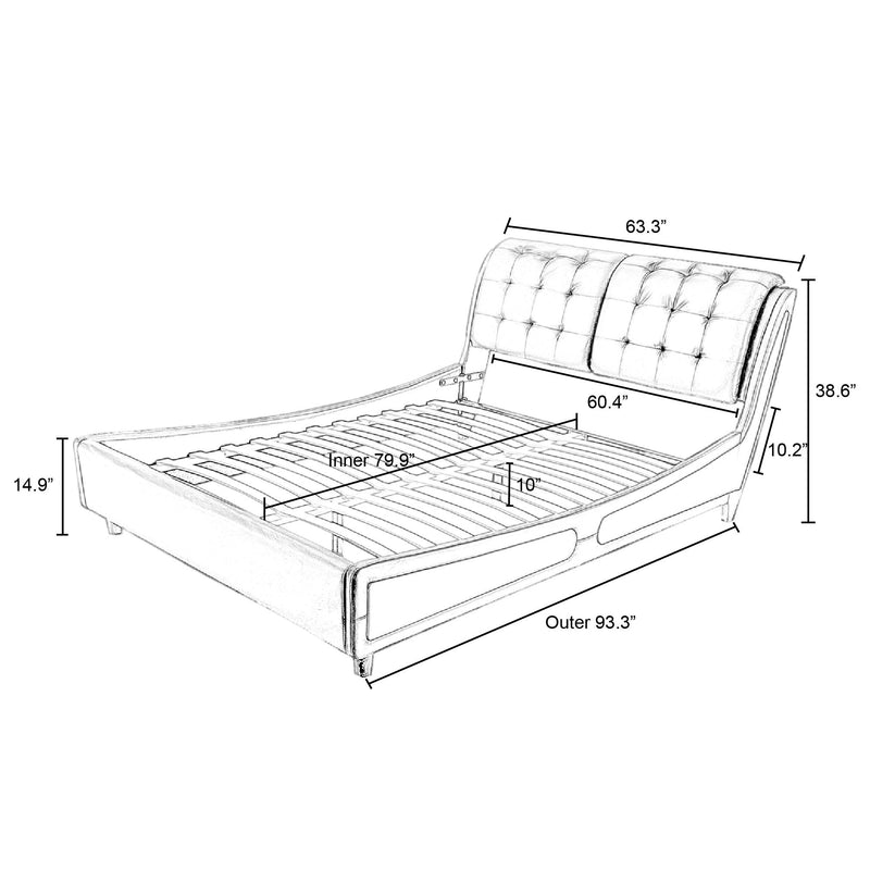 Deluxe Upholstered Platform Bed Frame, Button Tufted Sleigh Headboard with Double Backrest