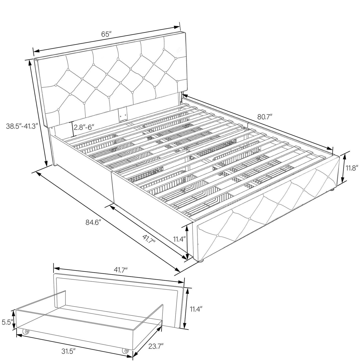 Upholstered Bed Frame with 4 Drawers Storage and Headboard