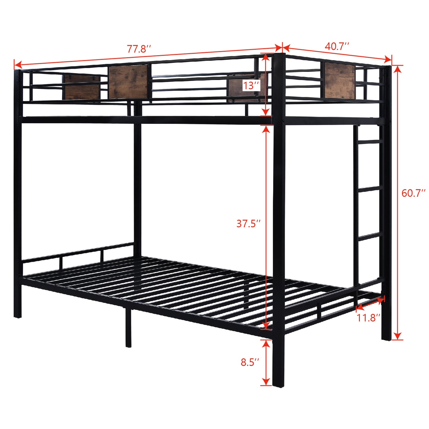 Amolife Metal Twin Over Twin Size Bunk Bed Frame with Stairs & Full-Length Guardrail, Black