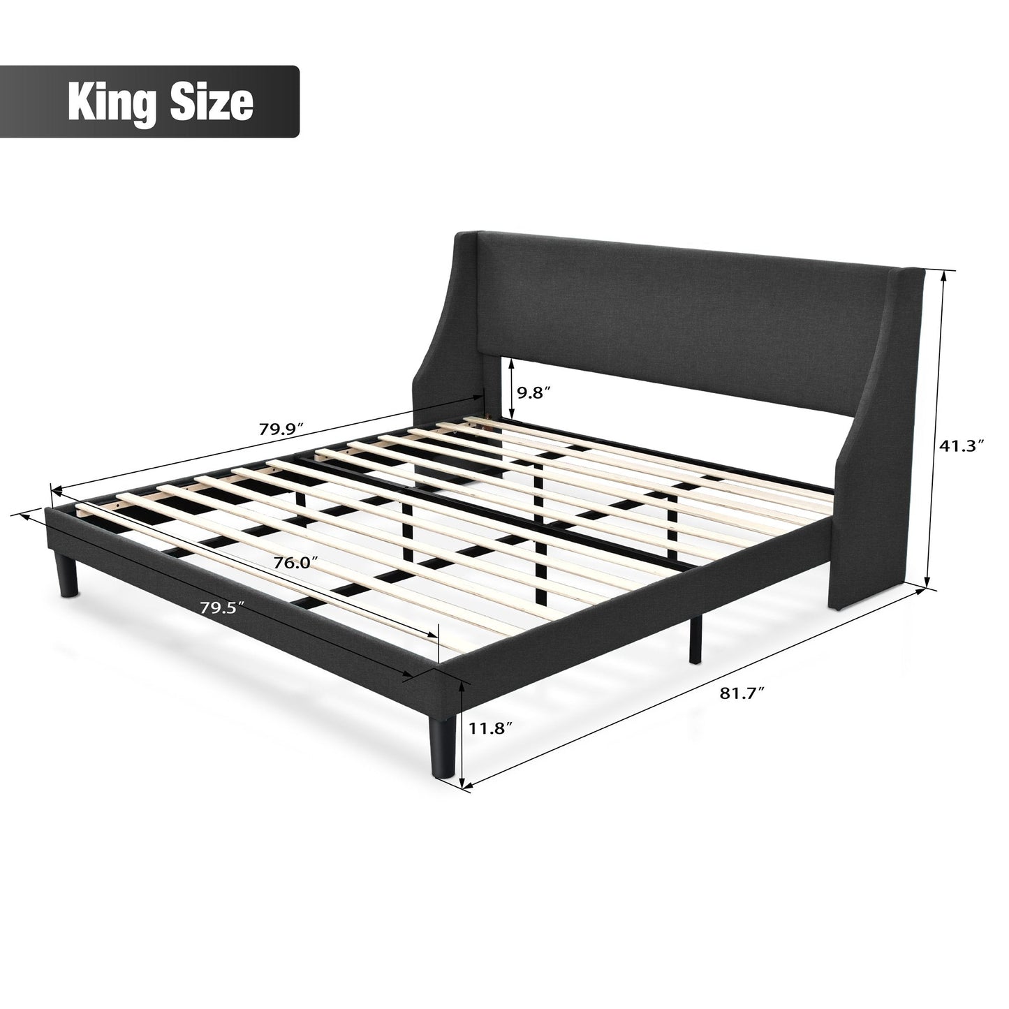 Modern Upholstered Bed with Deluxe Wingback