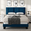 Queen Size Fabric Upholstered Panel Bed Frame with Adjustable Headboard, Square Stitched Style, Grey