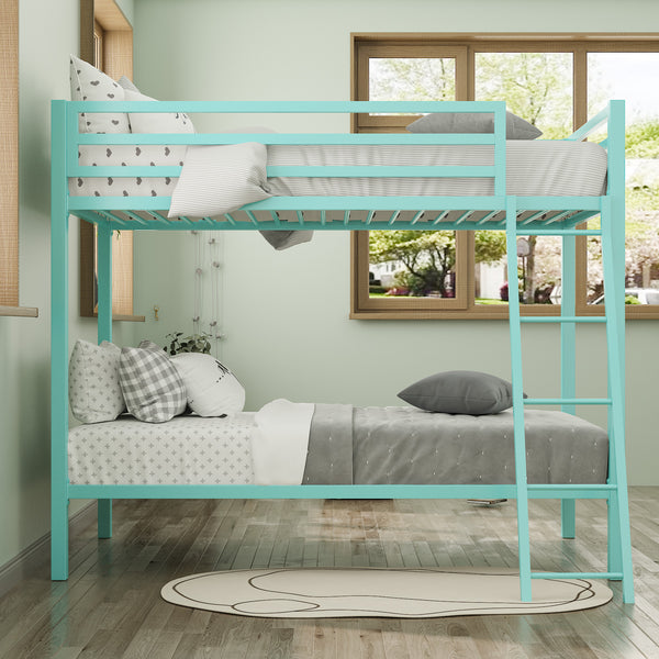 Bunk Bed Twin Over Twin Size with Ladder for Junior, Metal Twin Bunk Beds with Safety Full-Length Guardrail, Space-Saving / No Box Spring Needed / Noise Free