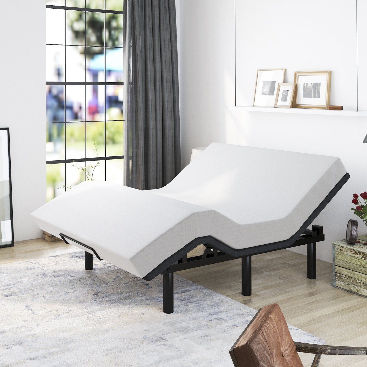 Adjustable Bed Base Frame / Head and Foot Incline / Wireless Remote Control / Wood Board Support