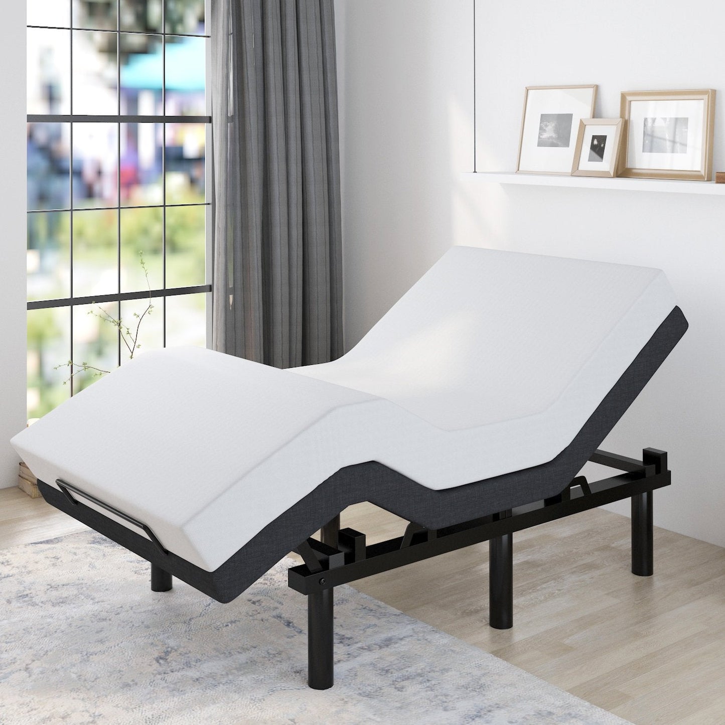 Adjustable Bed Base Frame / Head and Foot Incline / Wireless Remote Control / Wood Board Support