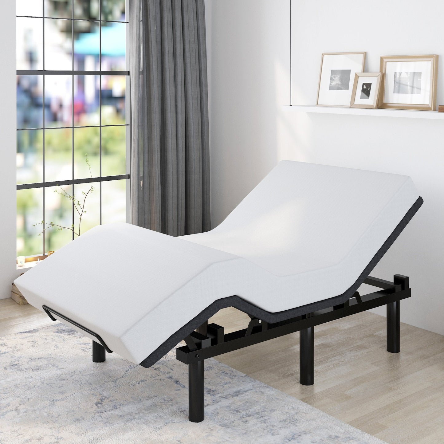 Adjustable Bed Base Frame / Head and Foot Incline / Wireless Remote Control / Wood Board Support
