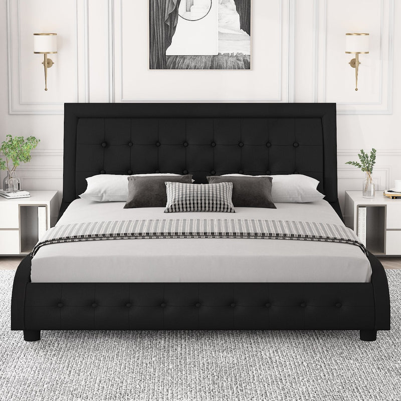 Deluxe Upholstered Platform Bed Frame with Headboard