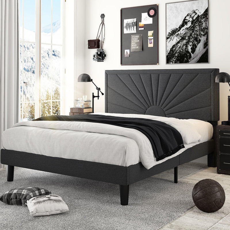 Upholstered Platform Bed with Wood Slat Support