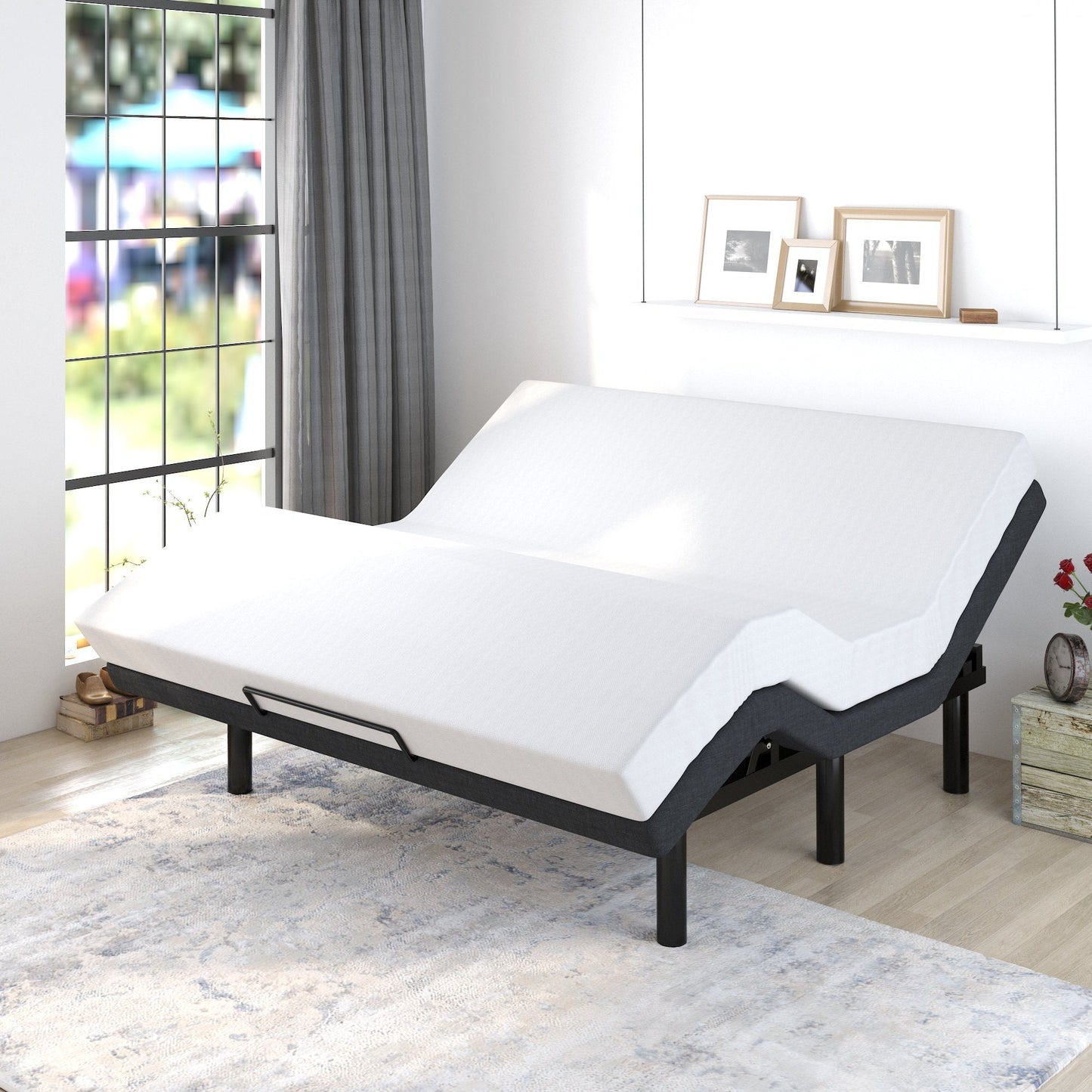 Adjustable Bed Base Frame / Head and Foot Incline / Wireless Remote Control / Wood Board Support