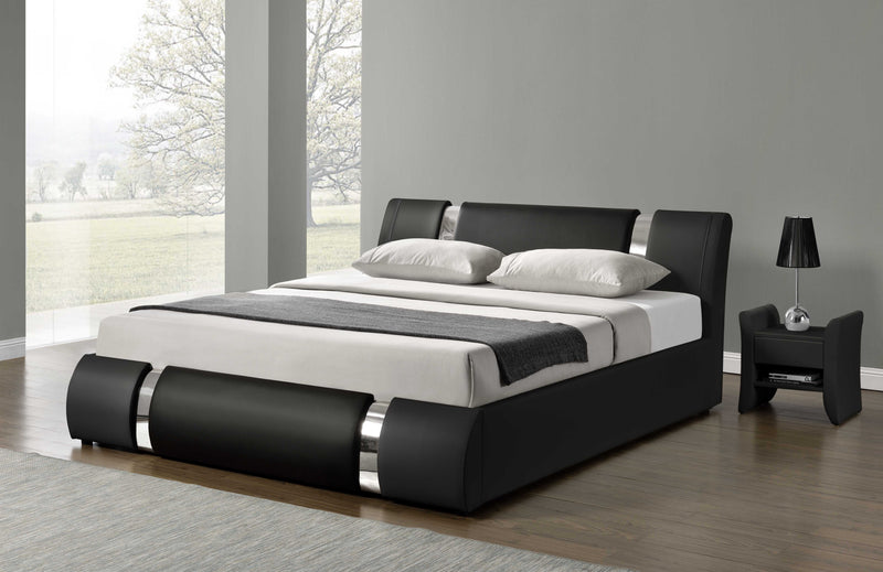 Upholstered Modern Bed with Iron Pieces Decor and Adjustable Headboard