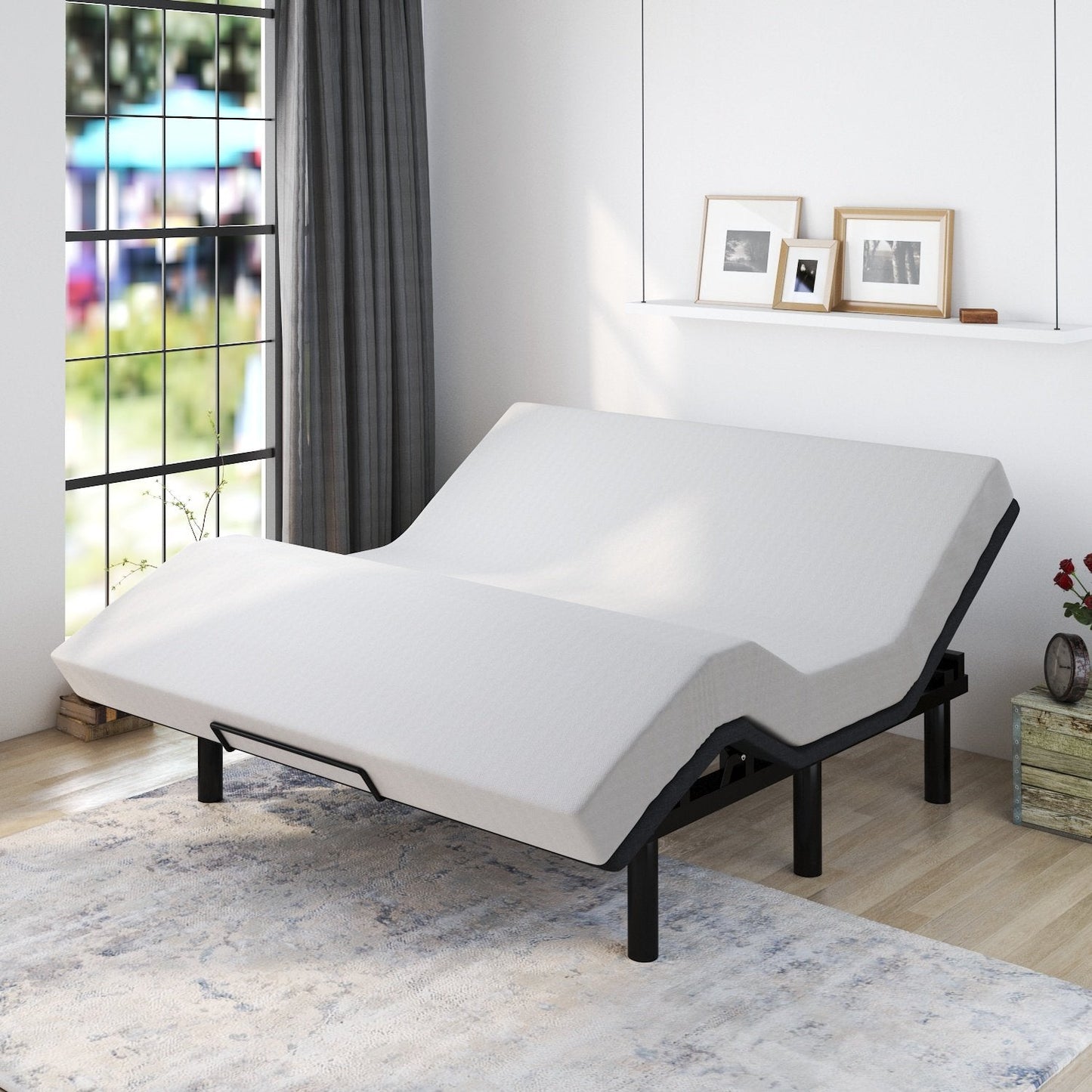 Adjustable Bed Base Frame / Head and Foot Incline / Wireless Remote Control / Wood Board Support