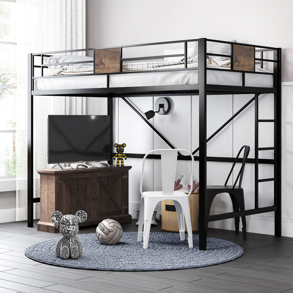 Metal Twin Size Beds Frame with Stairs & Full-Length Guardrail,Space-Saving