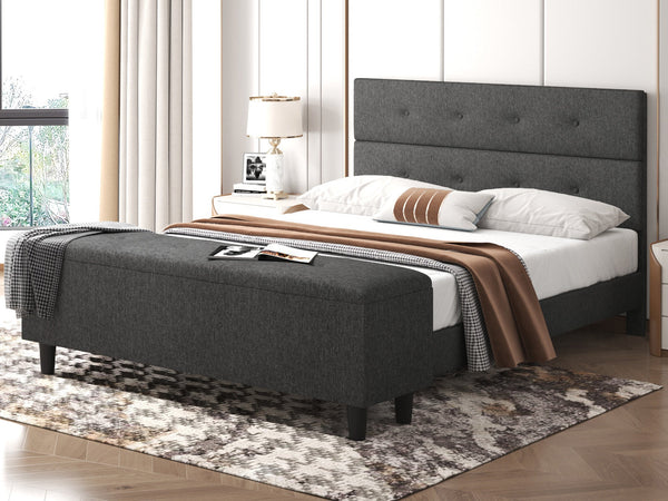 Upholstered  Bed Frame with Ottoman Storage Bench