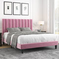 Velvet Upholstered Platform Bed Frame with Headboard, Strong Wood Slats Support