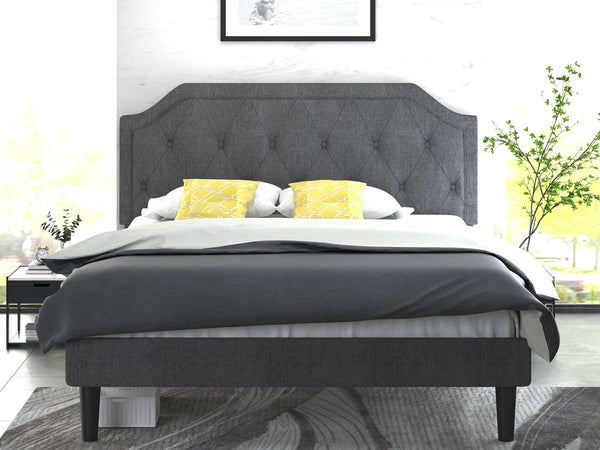 Upholstered Platform Bed with Diamond Button Tufted Headboard