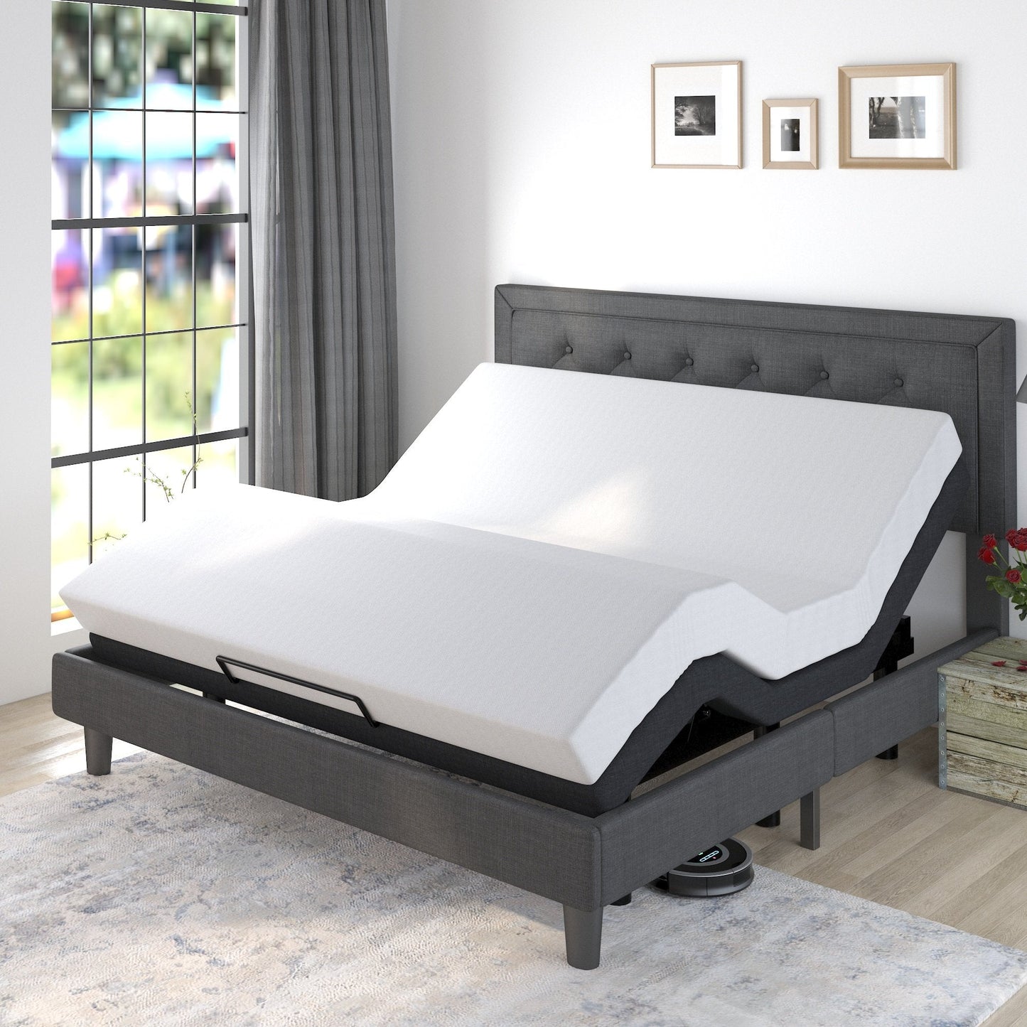 Adjustable Bed Base Frame / Head and Foot Incline / Wireless Remote Control / Wood Board Support