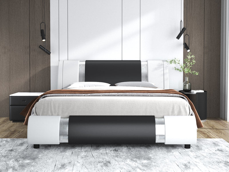 Upholstered Modern Bed with Iron Pieces Decor and Adjustable Headboard