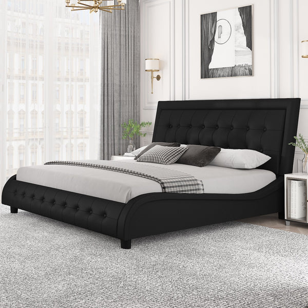 Deluxe Upholstered Platform Bed Frame with Headboard