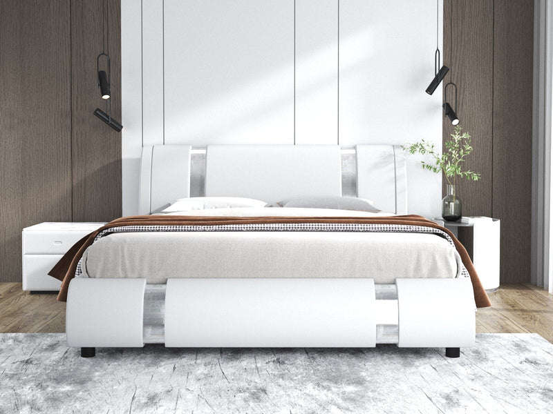 Upholstered Modern Bed with Iron Pieces Decor and Adjustable Headboard