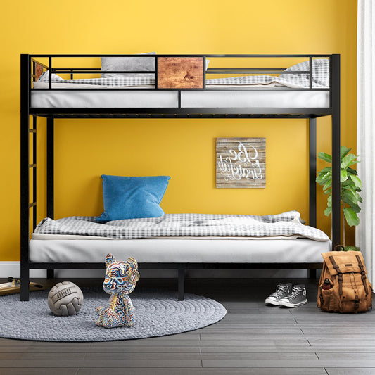 Metal Twin Size Bunk Beds Frame with Stairs & Full-Length Guardrail,Space-Saving