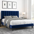 Velvet Upholstered Platform Bed Frame with Headboard, Strong Wood Slats Support