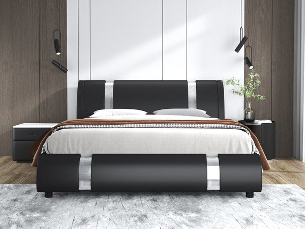 Upholstered Modern Bed with Iron Pieces Decor and Adjustable Headboard