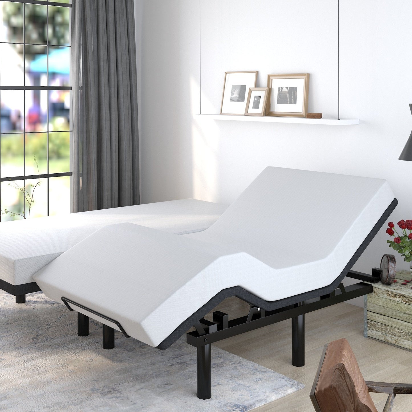Adjustable Bed Base Frame / Head and Foot Incline / Wireless Remote Control / Wood Board Support