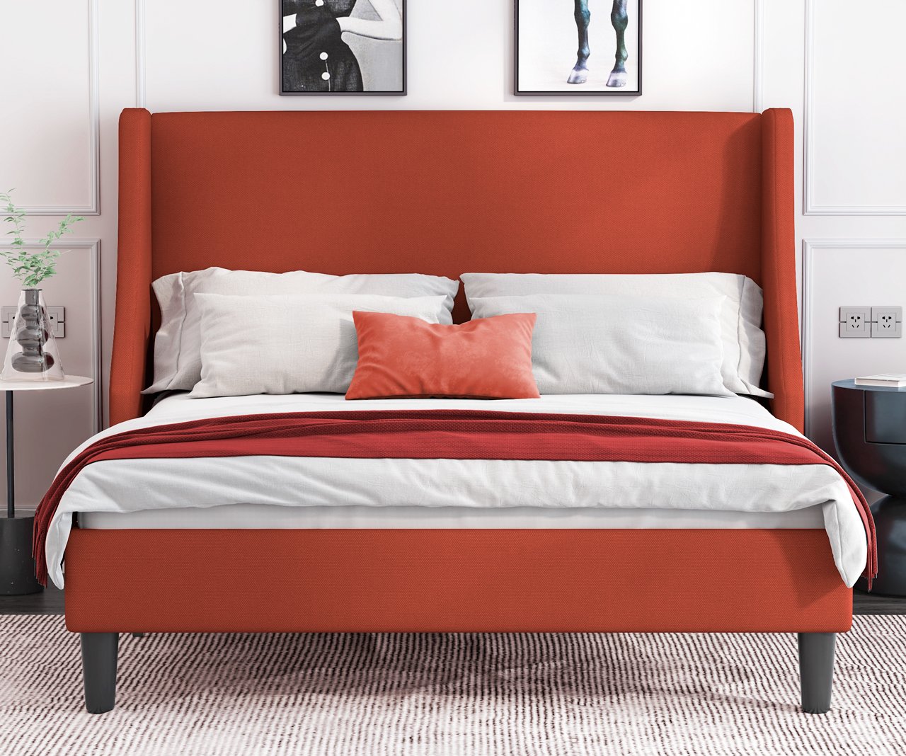 Modern Upholstered Bed with Deluxe Wingback