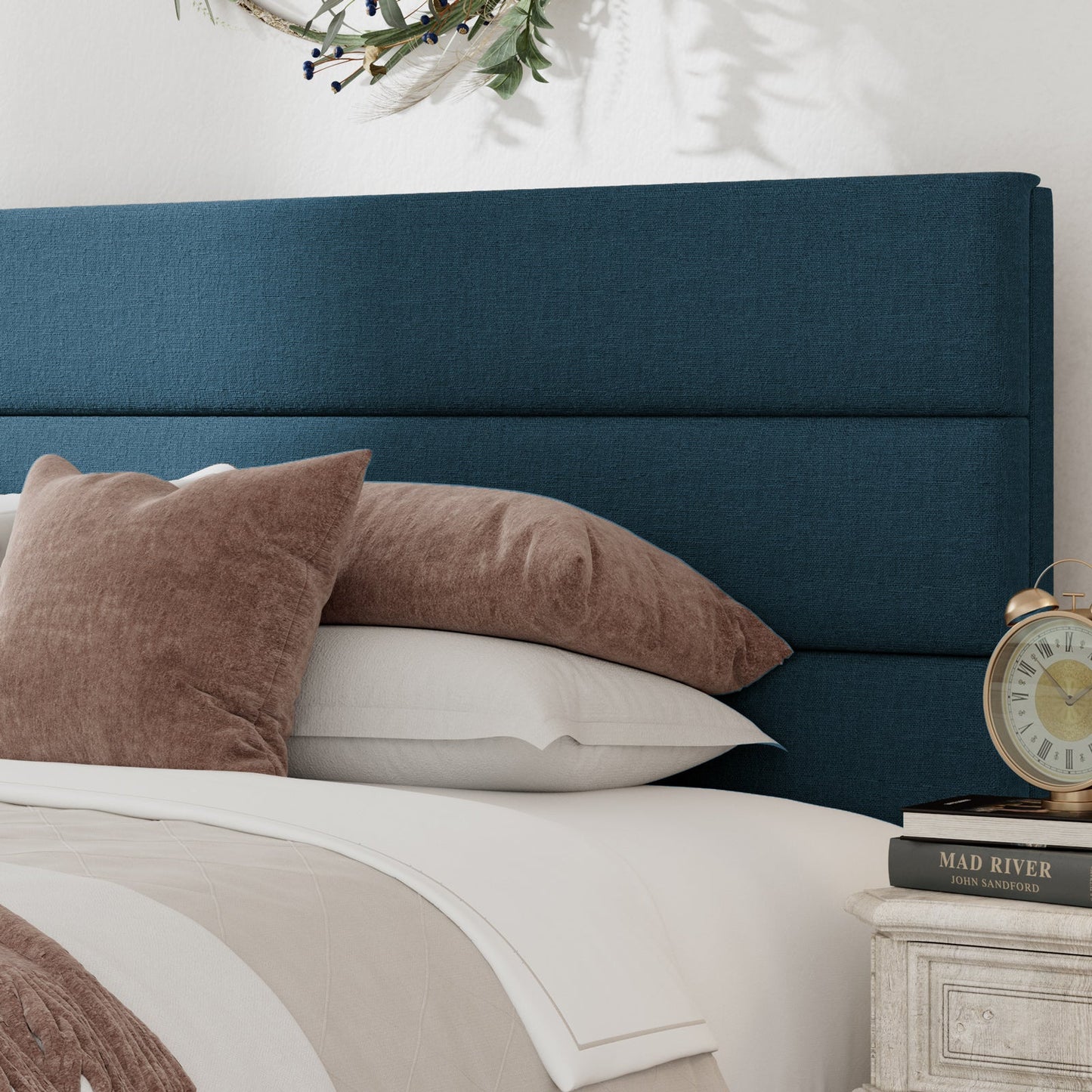 Modern Upholstered Platform Bed Frame with Headboard and Wooden Slats