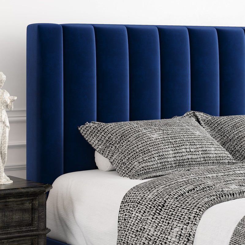Velvet Upholstered Platform Bed Frame with Headboard, Strong Wood Slats Support