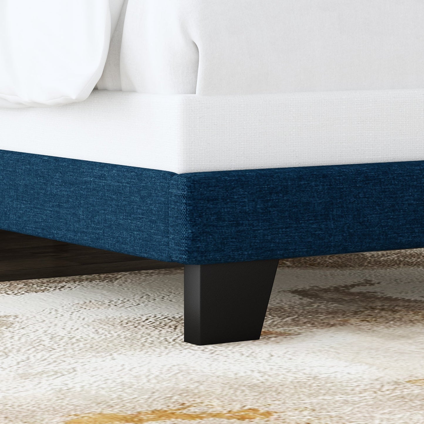 Fabric Upholstered Platform Bed Frame, Panel Bed Frame with Adjustable High Headboard