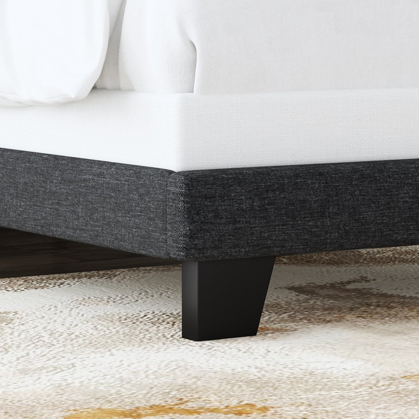 Fabric Upholstered Platform Bed Frame, Panel Bed Frame with Adjustable High Headboard