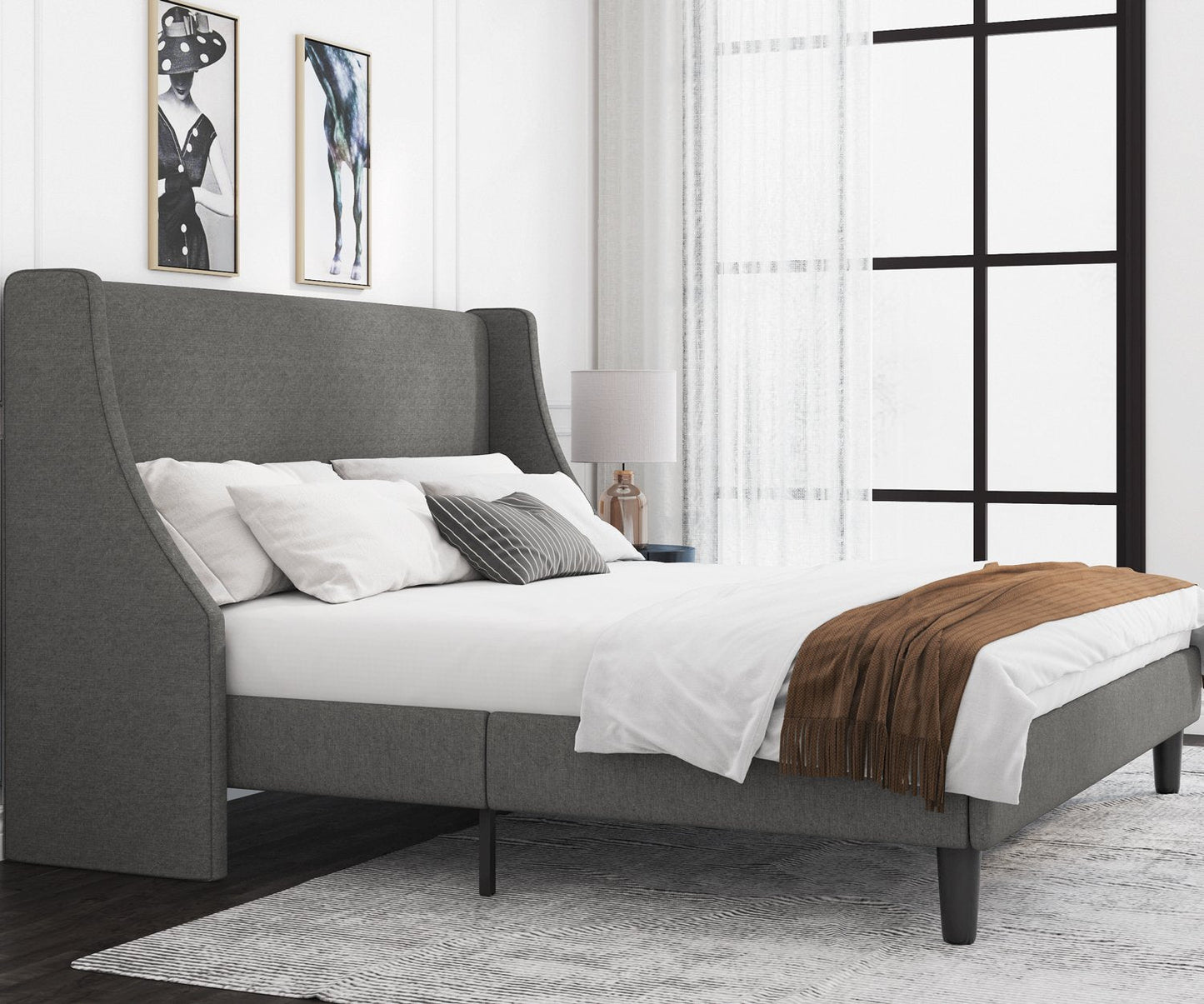 Modern Upholstered Bed with Deluxe Wingback