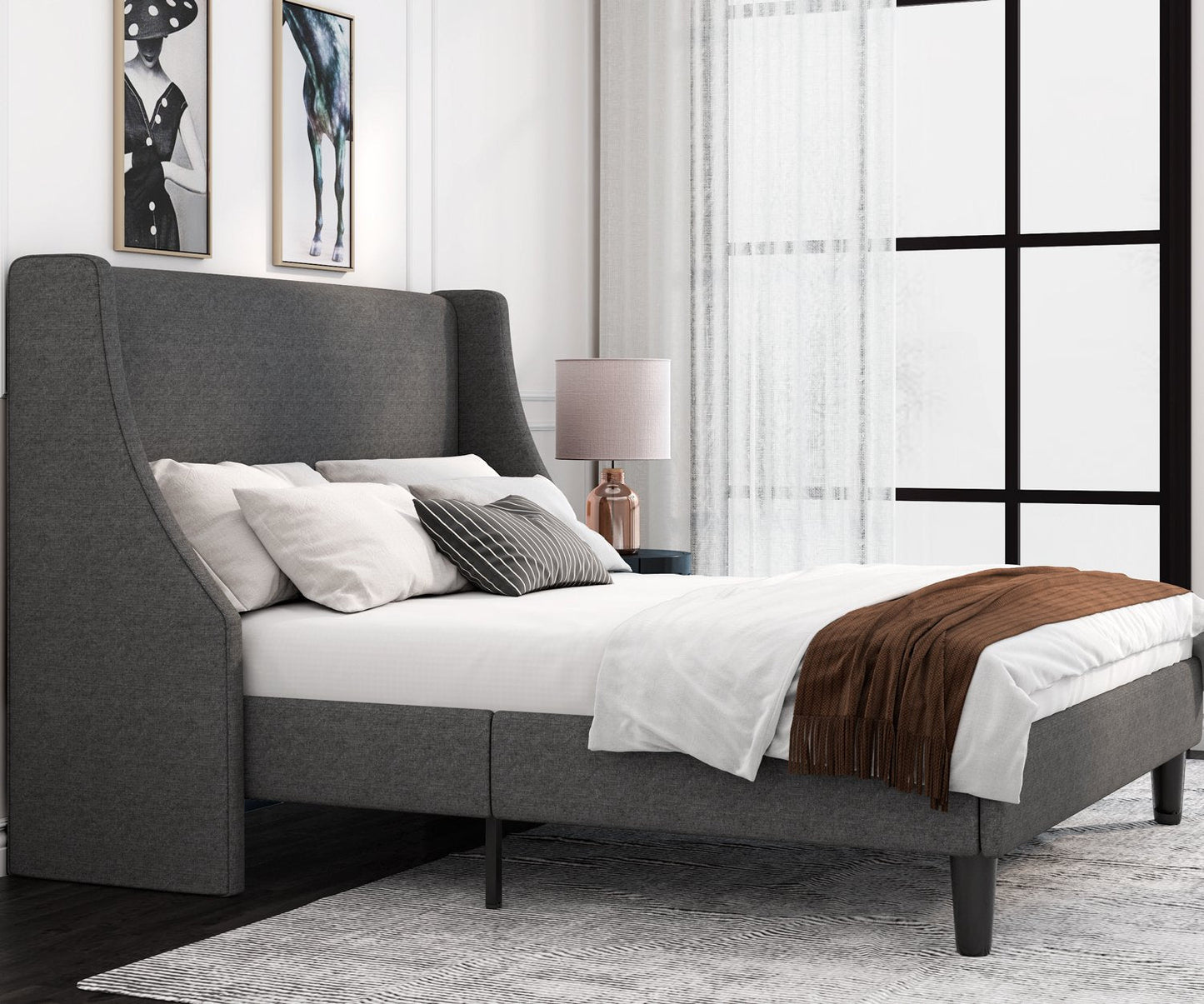 Modern Upholstered Bed with Deluxe Wingback