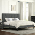 Upholstered Linen Platform Bed Frame with Geometric Wingback Headboard, Mattress Foundation