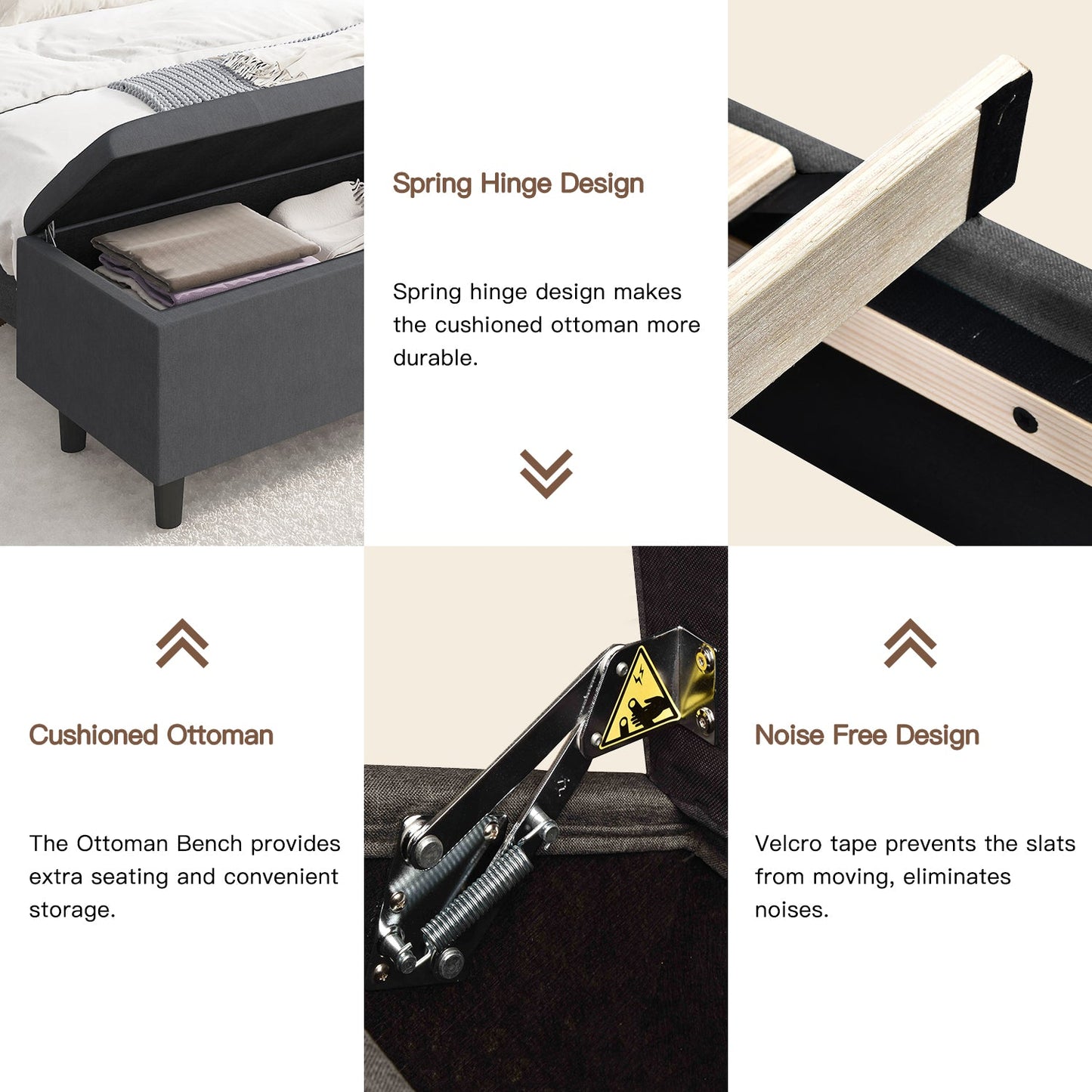 Upholstered  Bed Frame with Ottoman Storage Bench