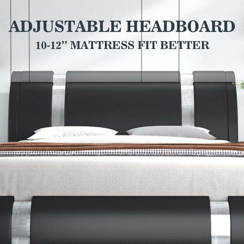 Upholstered Modern Bed with Iron Pieces Decor and Adjustable Headboard