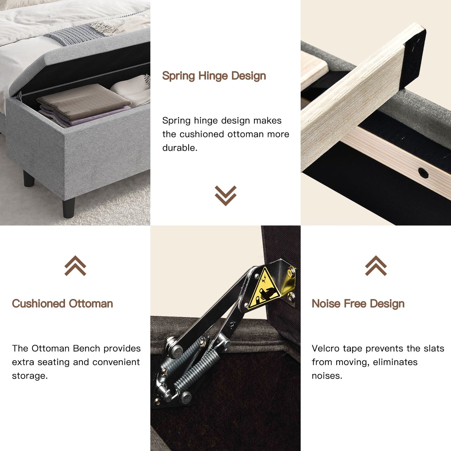 Upholstered  Bed Frame with Ottoman Storage Bench