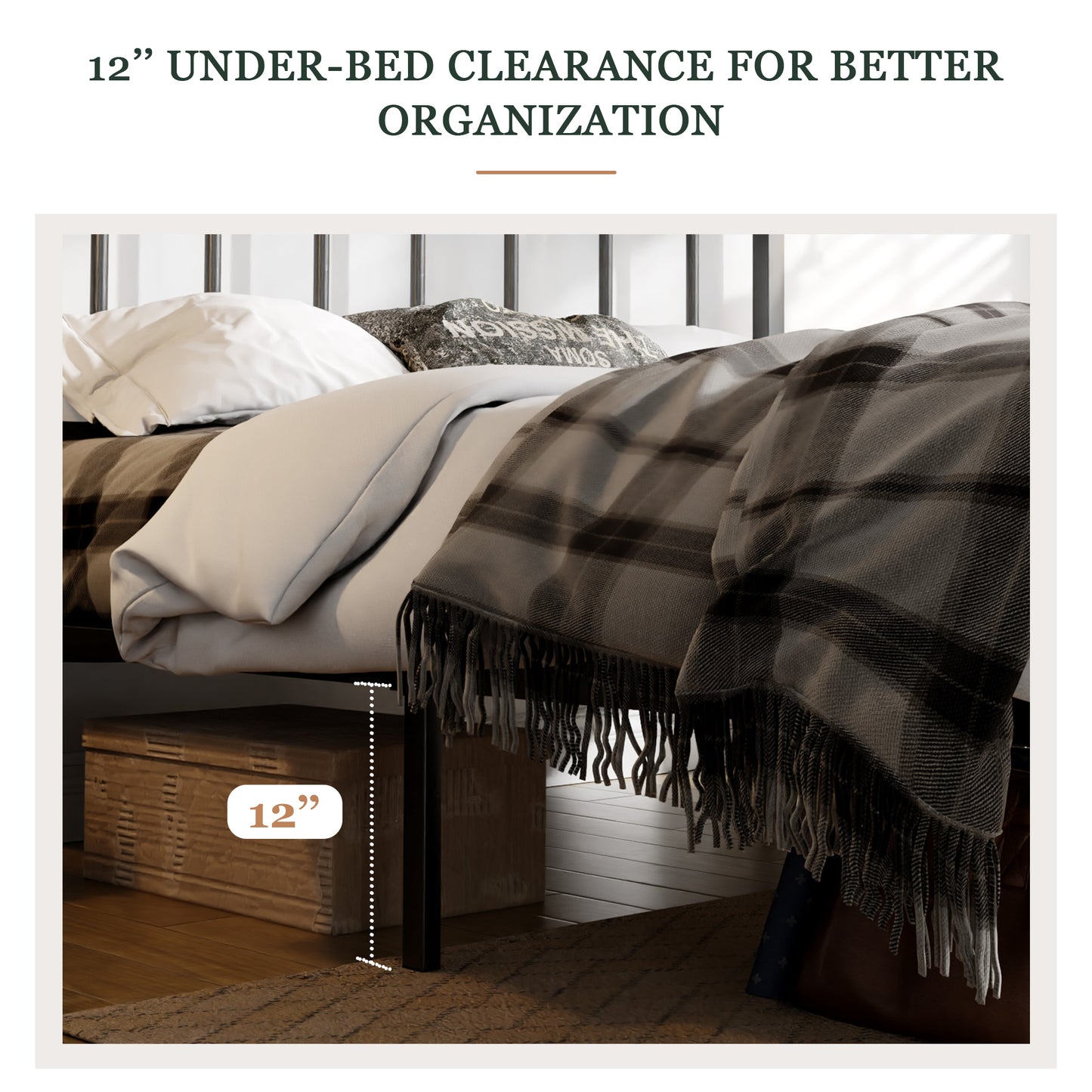 Heavy Duty Platform Bed Frame with Headboard, Metal Slats Support Mattress Foundation,Black