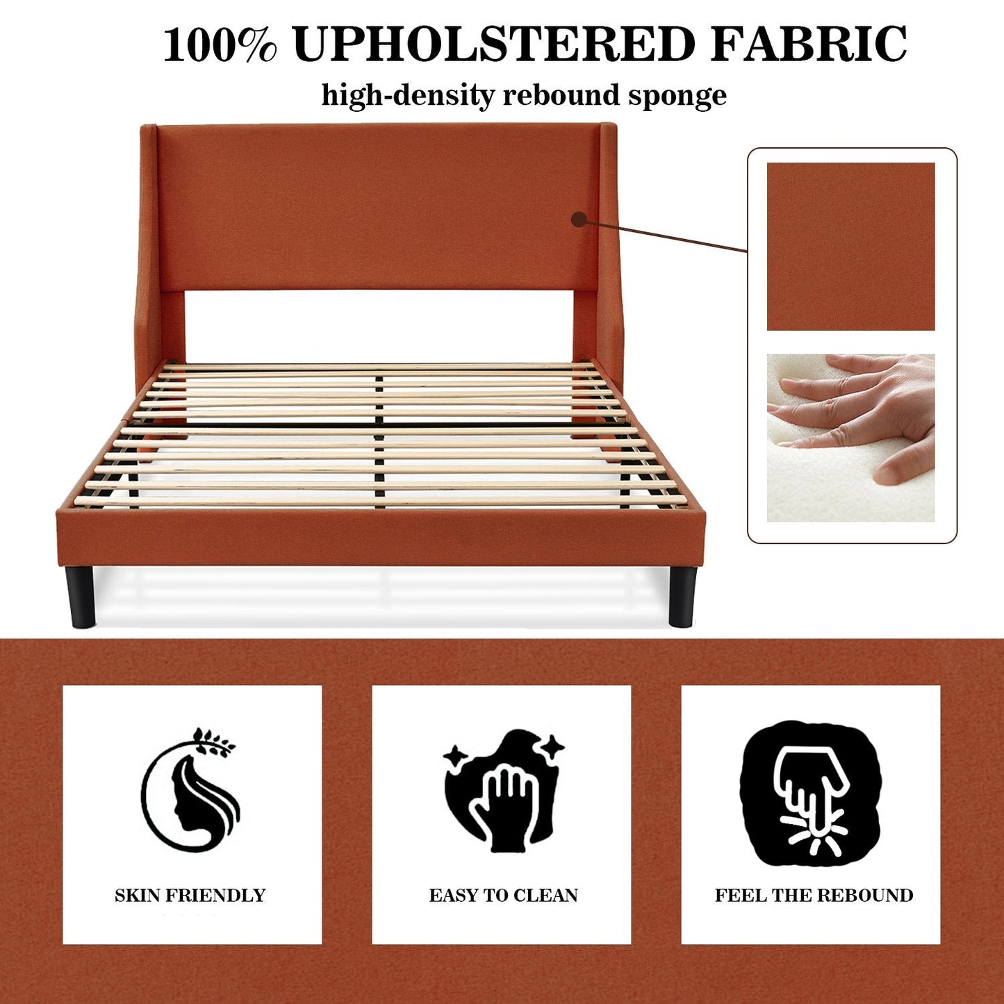 Modern Upholstered Bed with Deluxe Wingback