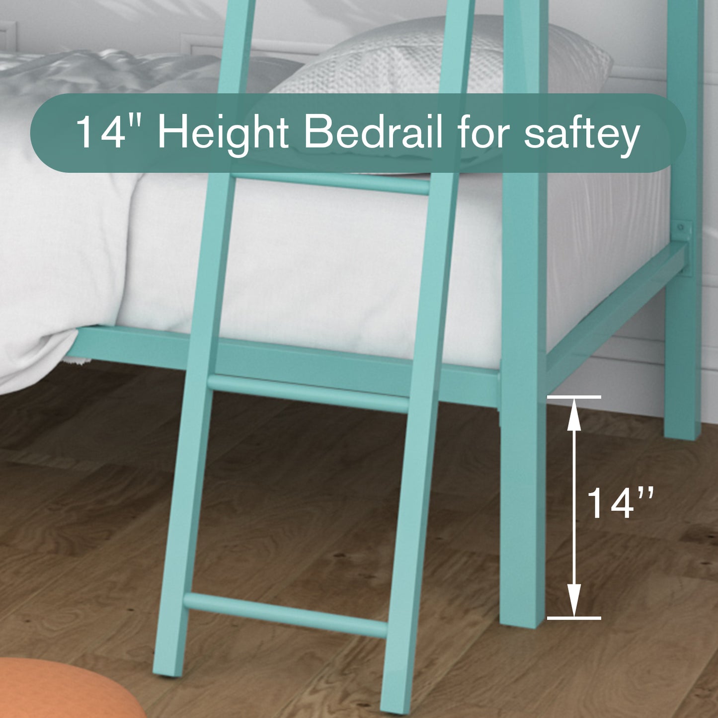 Bunk Bed Twin Over Twin Size with Ladder for Junior, Metal Twin Bunk Beds with Safety Full-Length Guardrail, Space-Saving / No Box Spring Needed / Noise Free