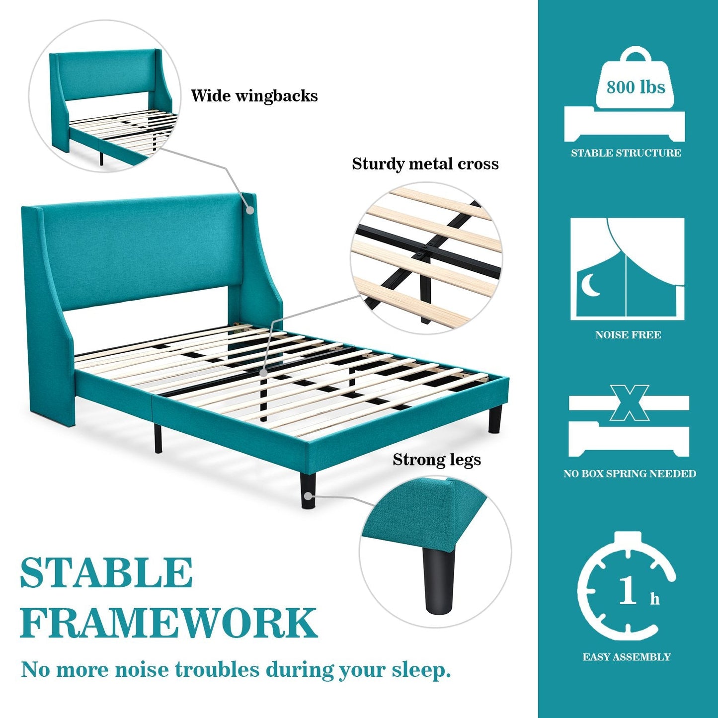 Modern Upholstered Bed with Deluxe Wingback