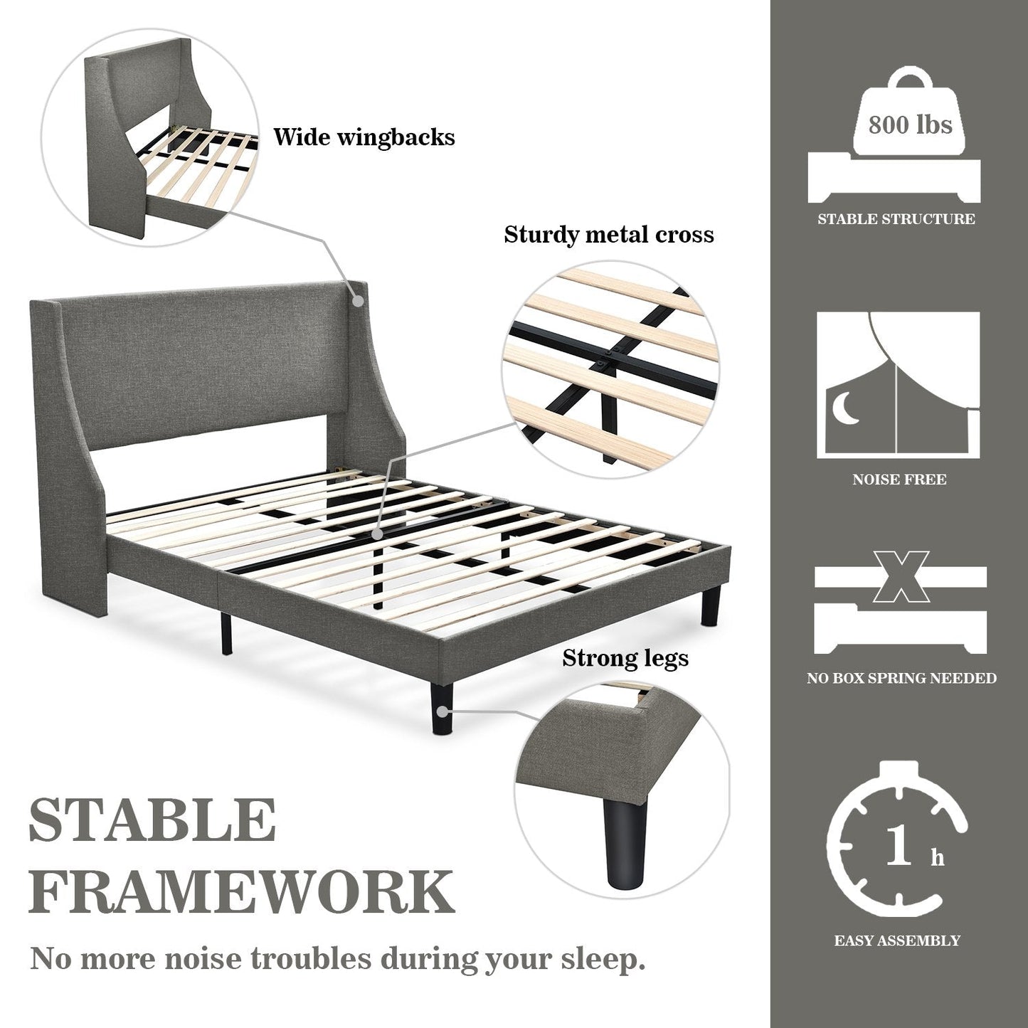 Modern Upholstered Bed with Deluxe Wingback