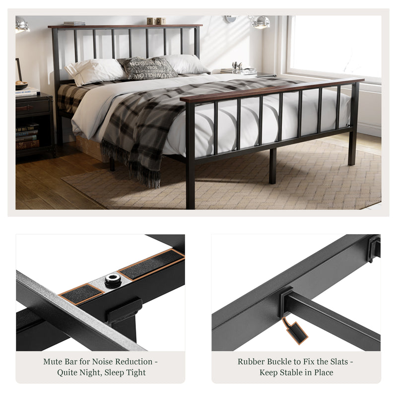 Heavy Duty Platform Bed Frame with Headboard, Metal Slats Support Mattress Foundation,Black