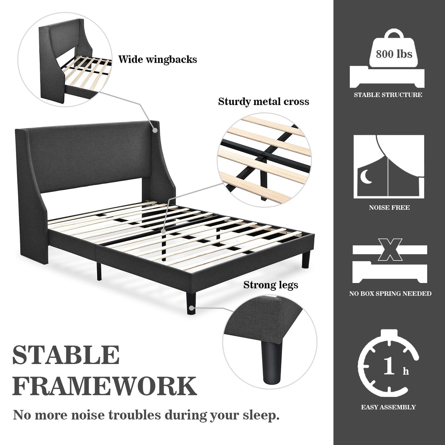 Modern Upholstered Bed with Deluxe Wingback